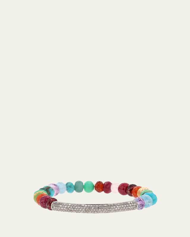 8mm Multi Rainbow Beaded Bracelet with Pave Diamond Tube
